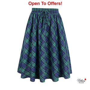 100% Polyester Midi Skirt High Waist Drawstring A-Line Flowy